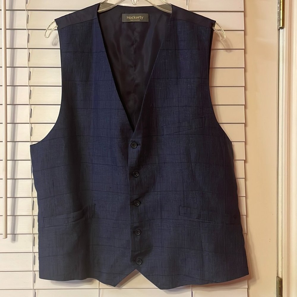 HOCKERTY Made to Measure BLUE Checked Striped WAISTCOAT VEST Men’s 46!